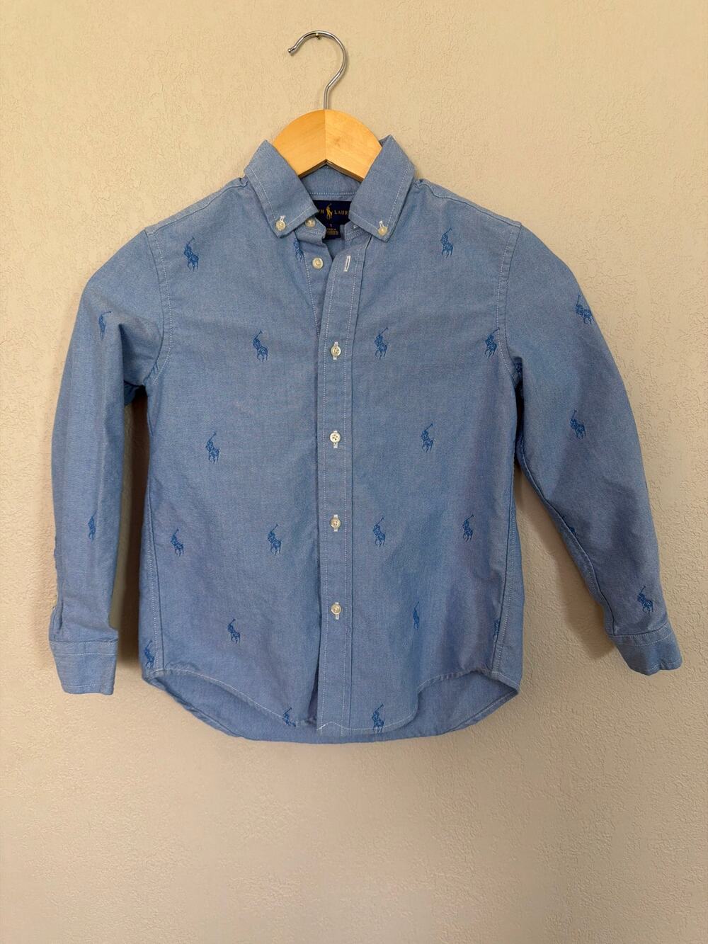 Ralph Lauren boys light blue button-down long sleeve shirt SZ 7